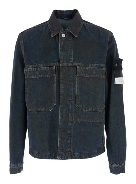 Geaca biker Brown Denim Biker Jacket with Long Sleeves and Front Closure, Men