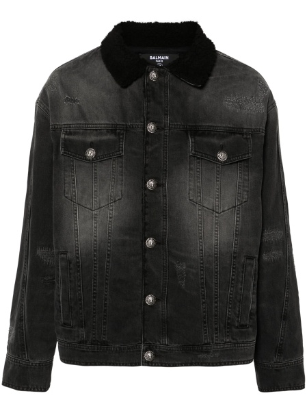 Geaca de blugi Balmain gri din polyester si lana