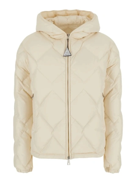 Geaca de Iarna 'Arvouinne' White Down jacket with hood and logo patch on the sleeve in Tech Fabric for women