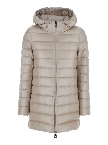 Geaca de Iarna Down jacket with hood and drawstring in tech fabric beige women