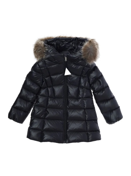 Geaca de Iarna 'Emma' Blue Down jacket with hood with fur and logo patch on the sleeve in Tech Fabric baby