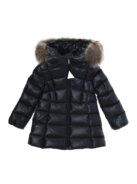Geaca de Iarna 'Emma' Blue Down jacket with hood with fur and logo patch on the sleeve in Tech Fabric baby