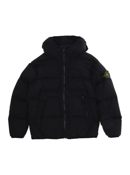 Geaca de Iarna Short Parka with Hood and Pockets in Black Tech Fabric Boy