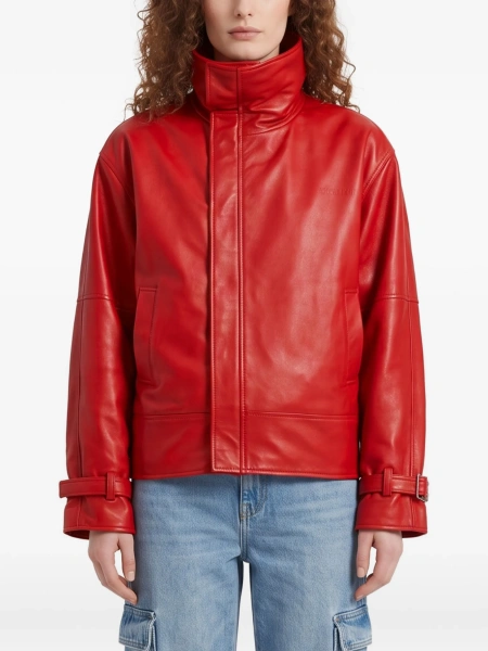 Geaca de piele Balenciaga rosie din piele