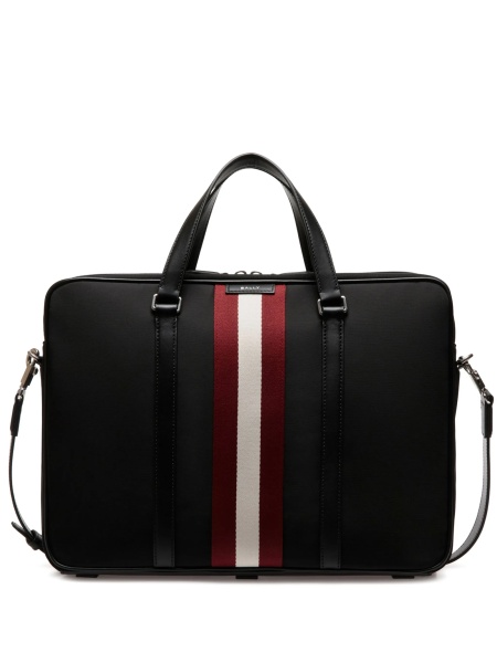Geanta de laptop Bally neagra din poliester reciclat si nylon