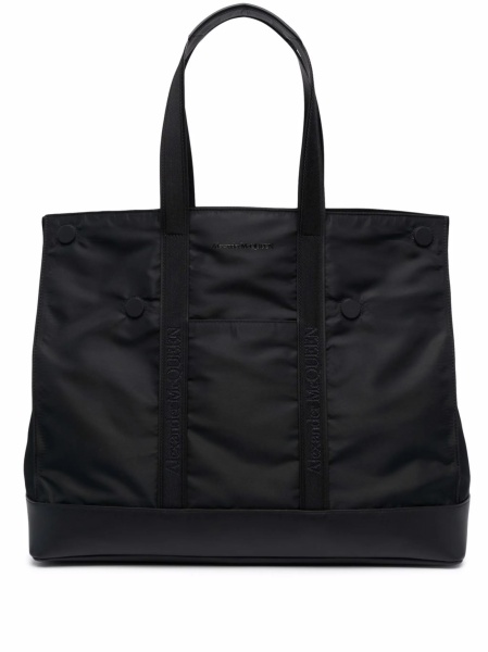 Geanta de mana Alexander McQueen neagra din piele si material textil