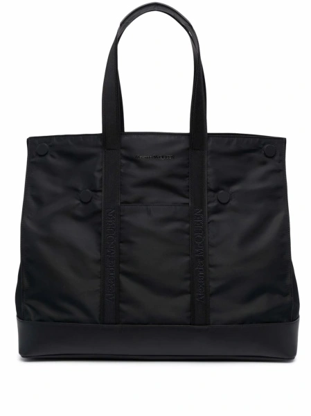 Geanta de mana Alexander McQueen neagra din piele si material textil