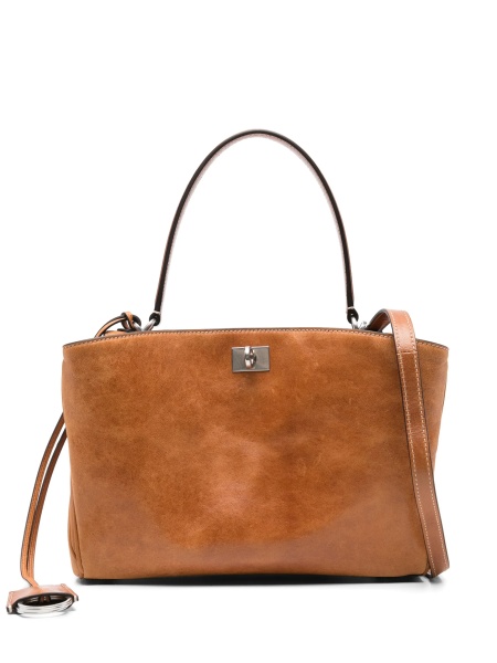 Geanta de mana Balenciaga maro din piele vegetala