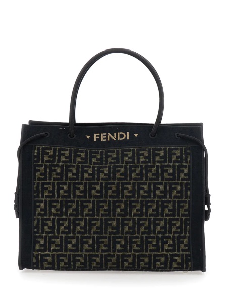 Geanta de mana Brown Shopping Bag with logo lettering on the front an drawstring in FF canvas for women