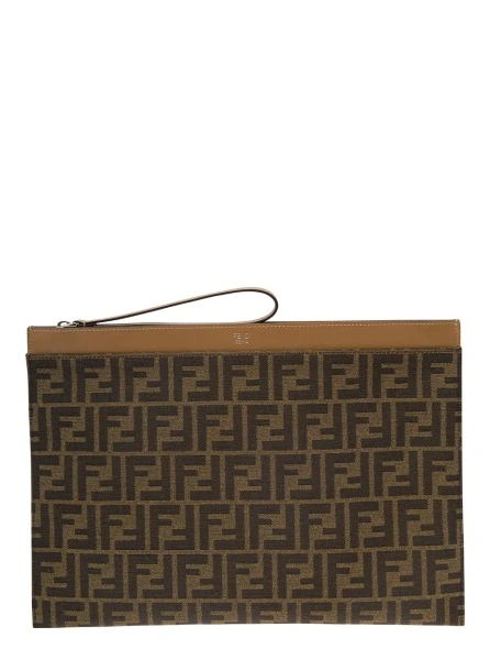 Geanta de mana Fendi maro din jacquard si bumbac