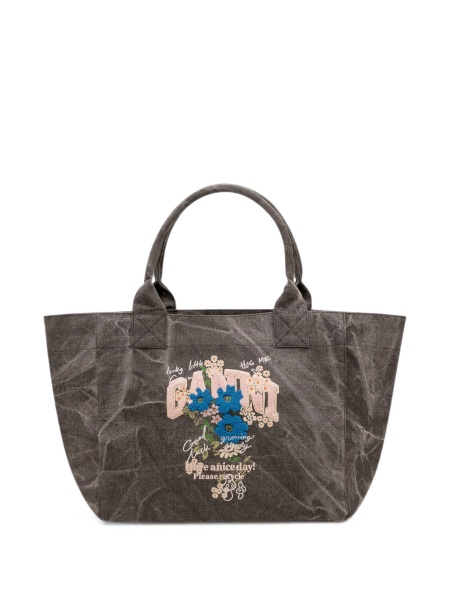 Geanta de mana Ganni gri din material textil