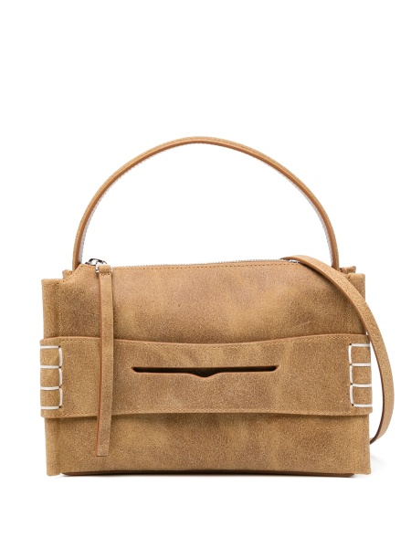 Geanta de mana JW Anderson maro din piele intoarsa si piele