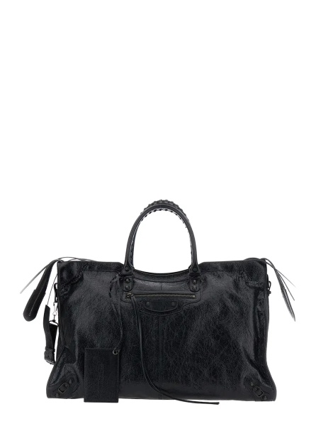 Geanta de mana 'Le City Travel' Black Handbag with Adjustable and Removable Shoulder Strap and Front Zip Pocket in Leather for Men