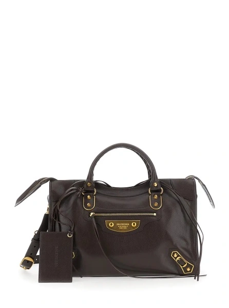 Geanta de mana ' Le City Uptown' Brown Handbag with adjustable and detachable shoulder strap and detachable mirror in leather for women