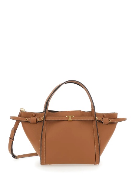 Geanta de mana Medium Tote Bag 'T Timeless' with T Timeless Plaque on the Front and Adjustable and Removable Brown Leather Strap for Women