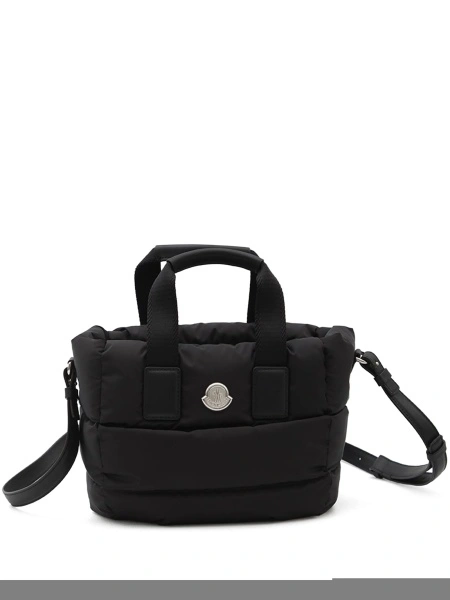 Geanta de mana Moncler neagra din bumbac si piele