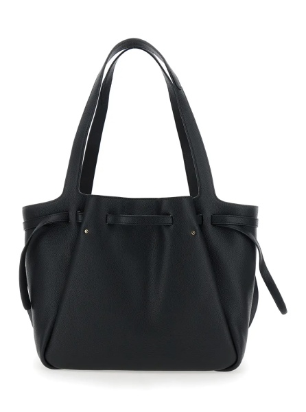 Geanta de mana 'Romy' Black Tote bag with adjustable drawstring closure and logo detail in grained leather for women