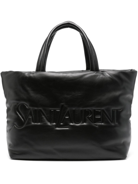 Geanta de mana Saint Laurent neagra din piele si metal