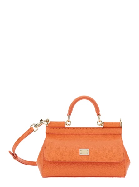 Geanta de mana 'Sicily' Orange handbag with Adjustable and Removable Shoulder Strap and Logo Plate on the Front in Leather for Women