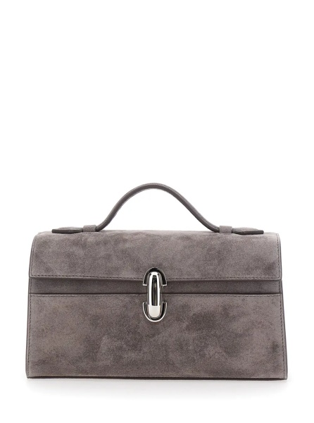 Geanta de mana 'Simmetry' Gray Handbag with Top Handle in Suede for Women