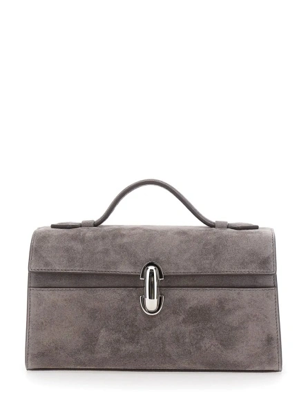Geanta de mana 'Simmetry' Gray Handbag with Top Handle in Suede for Women