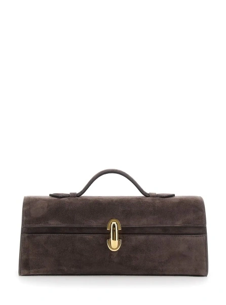 Geanta de mana 'Slim Simmetry' Brown Handbag with Top Handle in Suede for Women