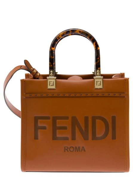 Geanta de mana Tote bag 'Sunshine Piccola' with Embossed Logo and Turtle Effect Handle in Brown Leather for Women