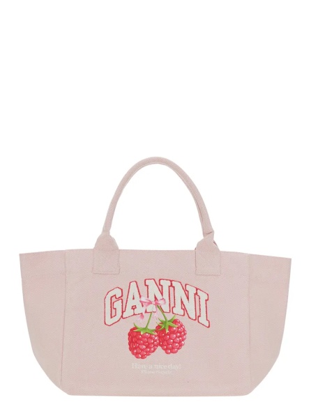 Geanta de mana 'Trapeze Medium' Pink Tote bag with logo lettering and print on the front in cotton for women