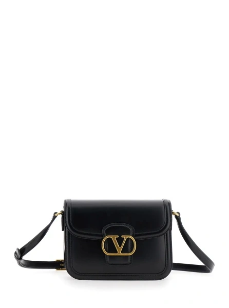 Geanta de umar '9TO5' Black Crossbody Bag with VLogo Detail on the Front and Adjustable Shoulder Strap in Leather Woman