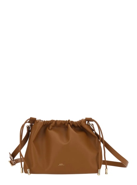 Geanta de umar A.P.C. 'Ninon' Brown Crossbody Bag with Drawstring and Logo Lettering in Ecoleather for Women