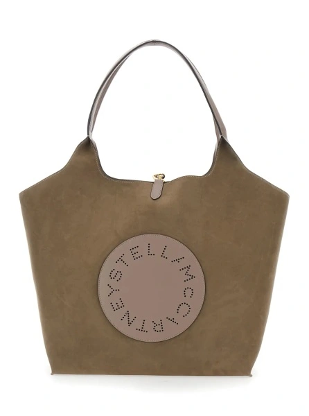 Geanta de umar Beige Reversible Shoulder Bag with Maxi Logo on the Front in Ecosuede for Women