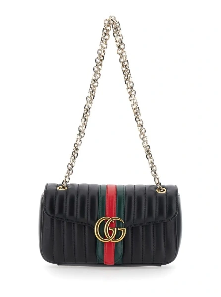 Geanta de umar Black Crossbody bag with sliding strap and Web Stripe with GG plaque in leather for women