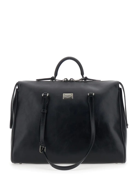 Geanta de umar Black Shoulder Bag 'Vittoria' with Logo Plate on the Front and Two Leather Straps for Men