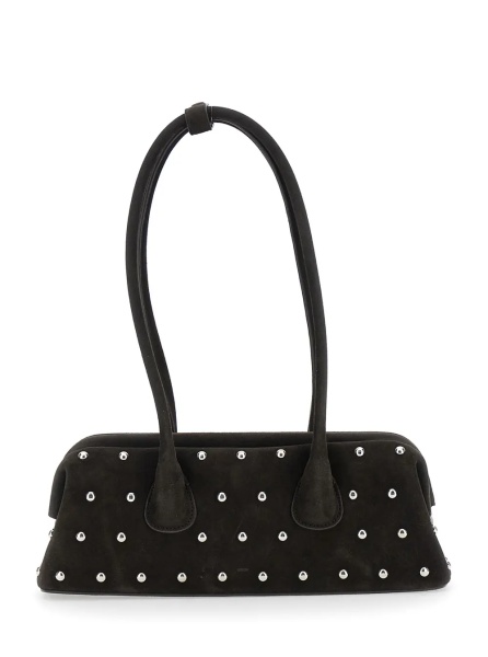 Geanta de umar 'Boat Wide Mini' Brown Shoulder Bag with Round Handles and Beaded Embellishment in Suede Woman