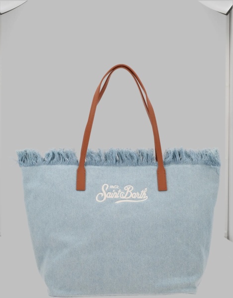 Geanta de umar Borsa "City" In Denim Con Frange