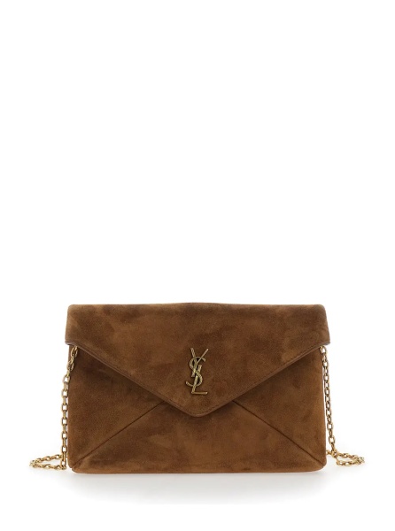 Geanta de umar Brown Crossbody bag with chain strap and Cassandre plaque on the front in suede for women