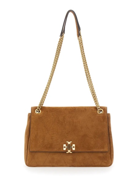 Geanta de umar 'Charlie' Brown Crossbody bag with sliding chain strap and logo plaque on the front in suede for women