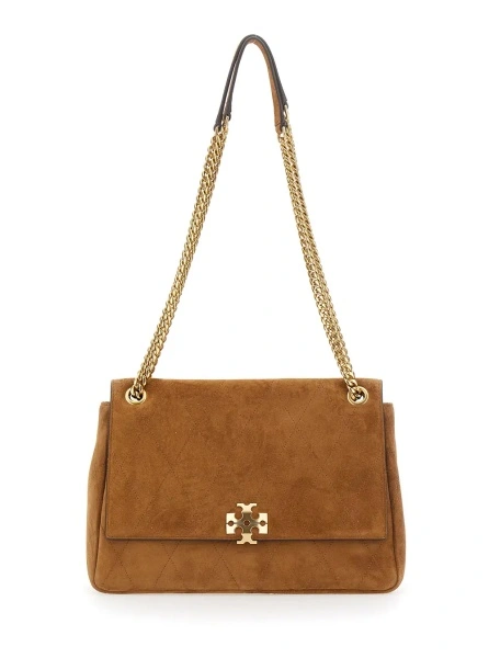 Geanta de umar 'Charlie' Brown Crossbody bag with sliding chain strap and logo plaque on the front in suede for women