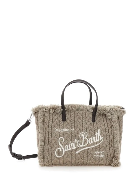 Geanta de umar 'Colette' Grey Shoulder bag with cable knit and logo lettering on the front in fabric for women