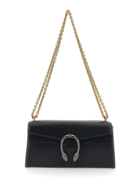 Geanta de umar 'Dionysius' Black Shoulder Bag with Metal Plate on the Front in Leather Women