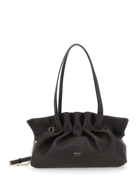 Geanta de umar Ferragamo maro din piele 'Soft Bag'