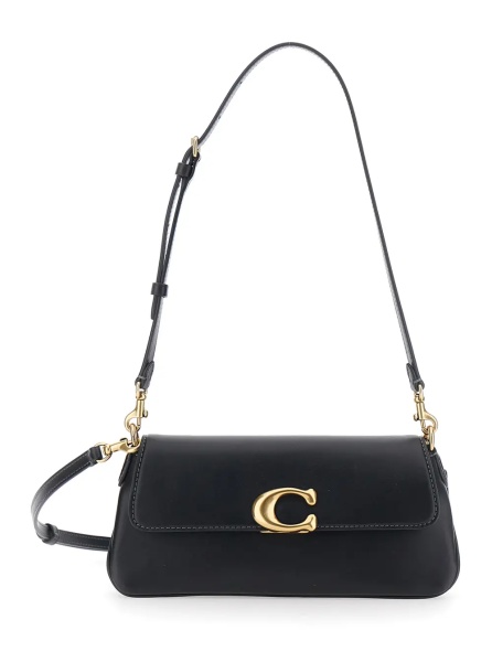Geanta de umar 'Jet' Black Crossbody bag with Logo Plate on the Front and Adjustable and Removable Black Strap in Leather for Women