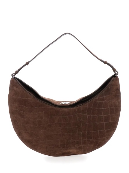 Geanta de umar 'Le Calisso Rond Large' Brown Shoulder Bag with Adjustable Strap and Embossed Crodocile Effect in Leather Woman