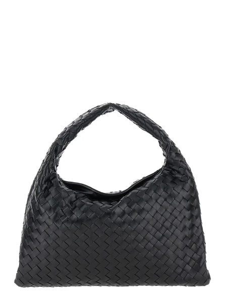 Geanta de umar Shoulder Bag 'Hop Piccola' with Intreccio Motif in Black Leather for Women