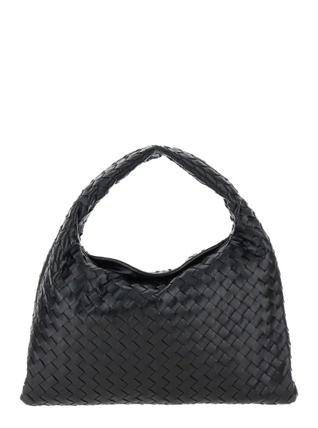 Geanta de umar Shoulder Bag 'Hop Piccola' with Intreccio Motif in Black Leather for Women