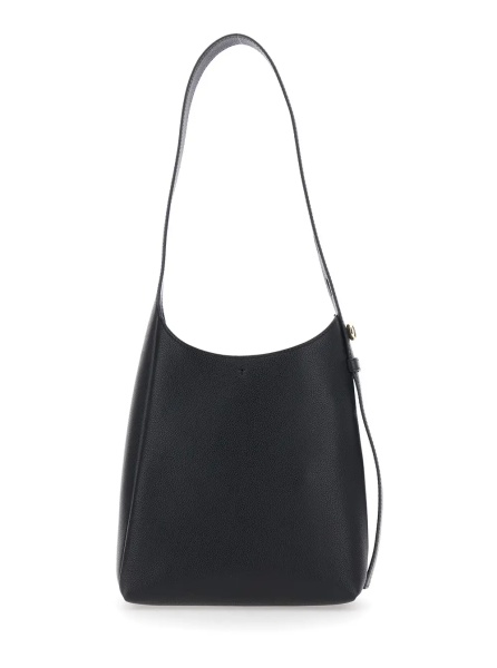 Geanta de umar Shoulder Bag 'Romy Piccola' with Adjustable Strap in Grained Black Leather for Women
