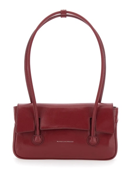 Geanta de umar Shoulder Bag with Flap in Smooth Leather Bordeaux Woman