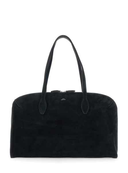 Geanta de umar TOTÊME Black Shoulder Bag with Embossed Logo Lettering on the Front in Suede Woman