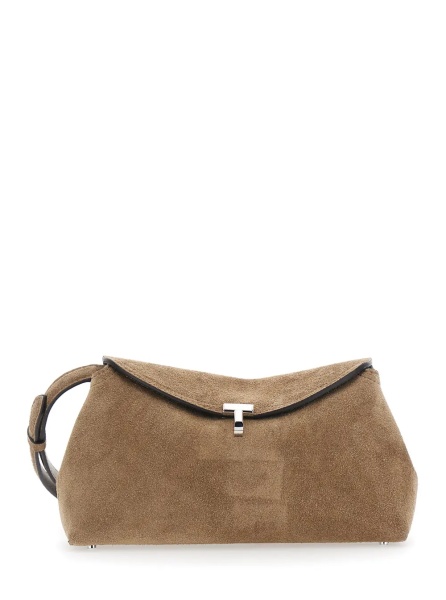 Geanta de umar TOTÊME 'T-Lock' Beige Crossbody Bag with T Closure in Suede for Women