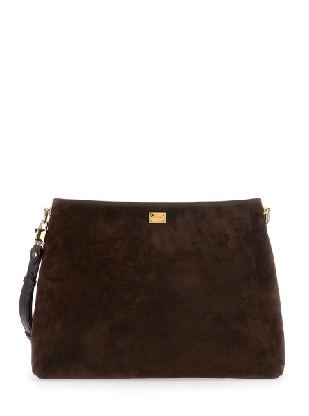 Geanta de umar 'Vittoria' Brown Shoulder bag with adjustable and removable shoulder strap and logo plaque on the front in suede for women